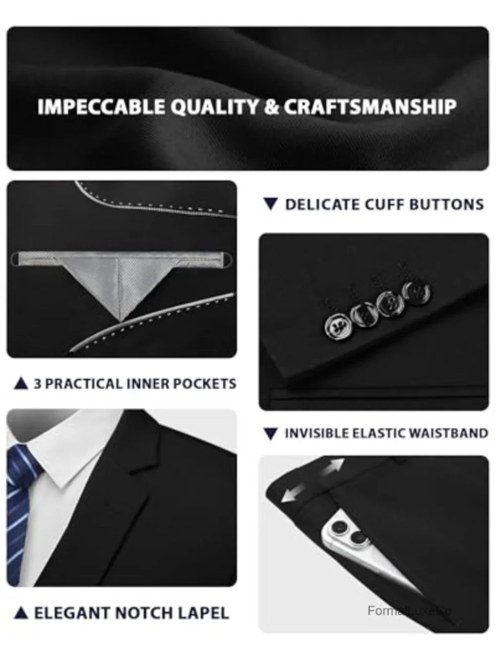 Men's 3 Piece Slim Fit Suit Set - One Button Jacket, Vest & Pants with Tie,